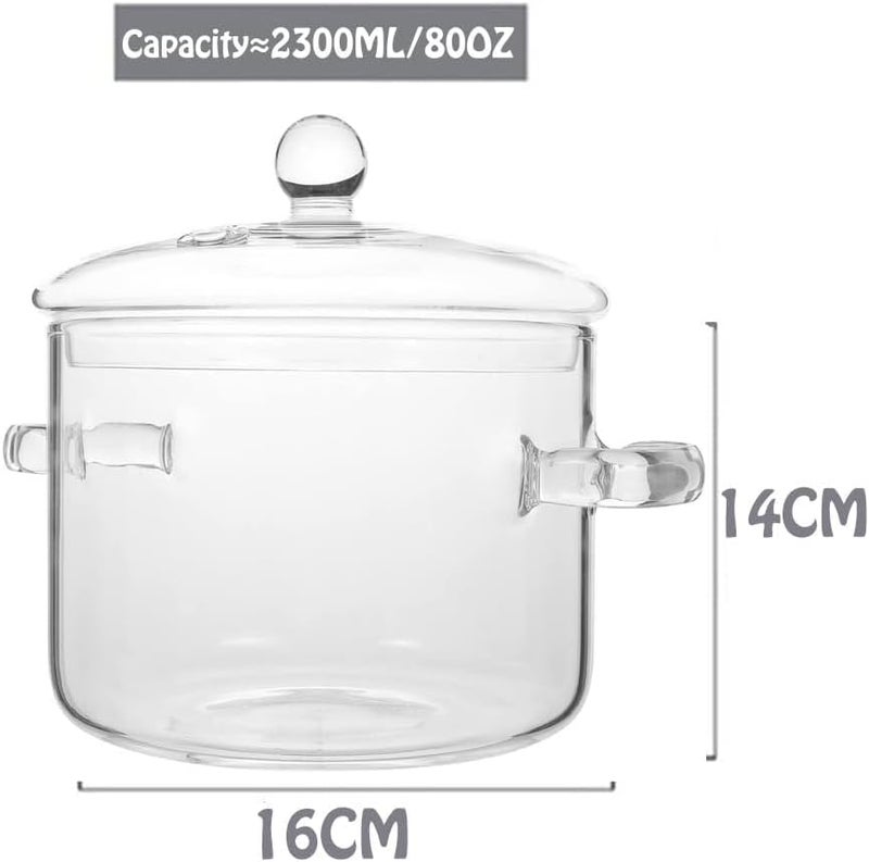 yvsay 1400ml Glass Saucepan with Cover, Stovetop Cooking Pot and Pan with Lid and Handle Simmer Pot Clear Soup Pot, High Borosilicate Glass Cookware (2300ml clear) - Image 2